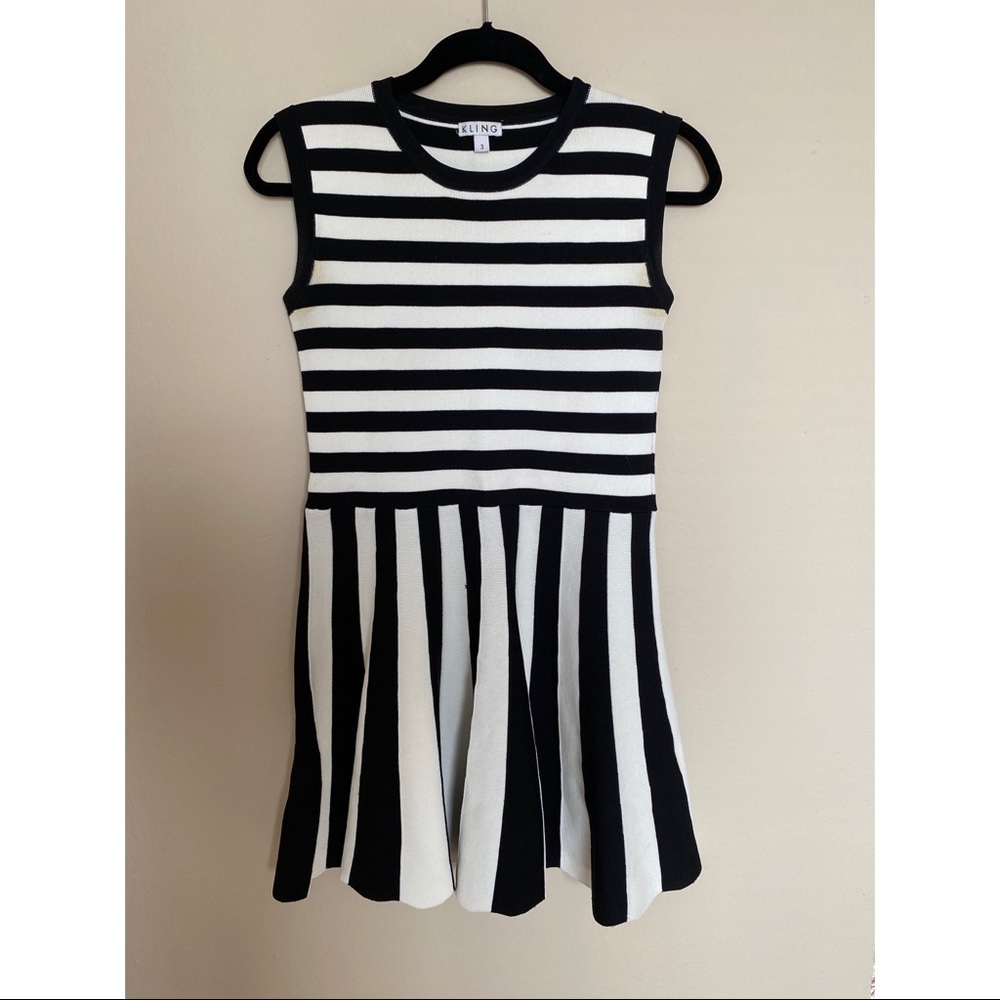 Kling Black and White Striped Fit and Flare Dress
